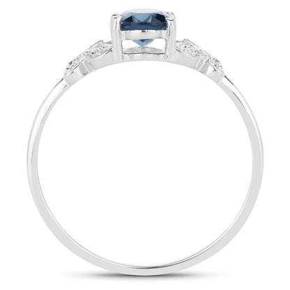 0.93 Carat Genuine London Blue Topaz and White Diamond 14K White Gold Ring Bids.com