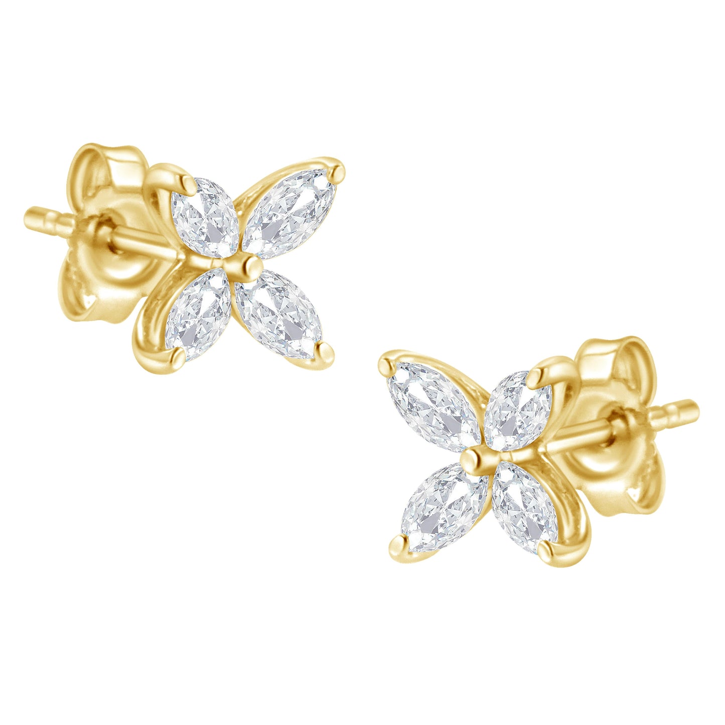 14K White Gold 1/2 Cttw Marquise Diamond 8 Stone Floral Leaf Stud Earrings (H-I Color, SI1-SI2 Clarity) Bids.com