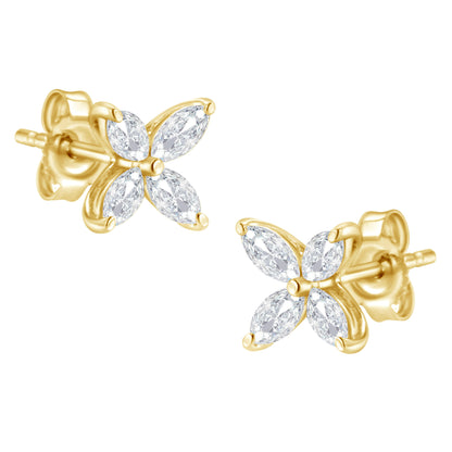 14K White Gold 1/2 Cttw Marquise Diamond 8 Stone Floral Leaf Stud Earrings (H-I Color, SI1-SI2 Clarity) Bids.com