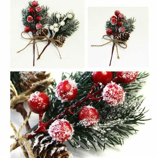 Fake Snow Frost Pine Branch Cone Berry Holly Christmas Tree Christmas Ornament DailySale