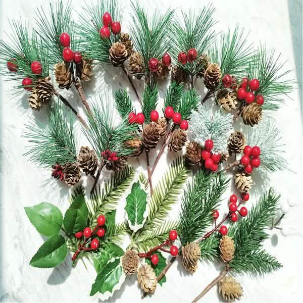 Fake Snow Frost Pine Branch Cone Berry Holly Christmas Tree Christmas Ornament DailySale