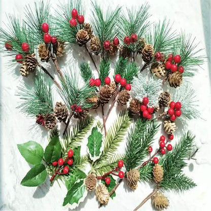 Fake Snow Frost Pine Branch Cone Berry Holly Christmas Tree Christmas Ornament DailySale