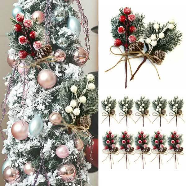 Fake Snow Frost Pine Branch Cone Berry Holly Christmas Tree Christmas Ornament DailySale