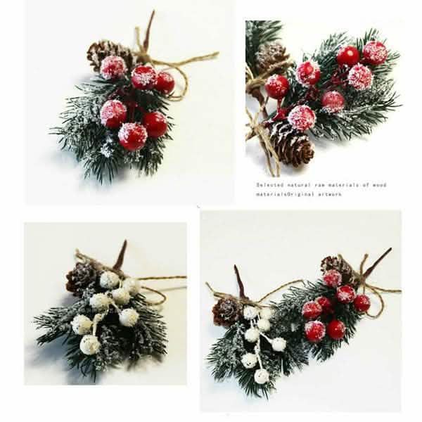 Fake Snow Frost Pine Branch Cone Berry Holly Christmas Tree Christmas Ornament DailySale