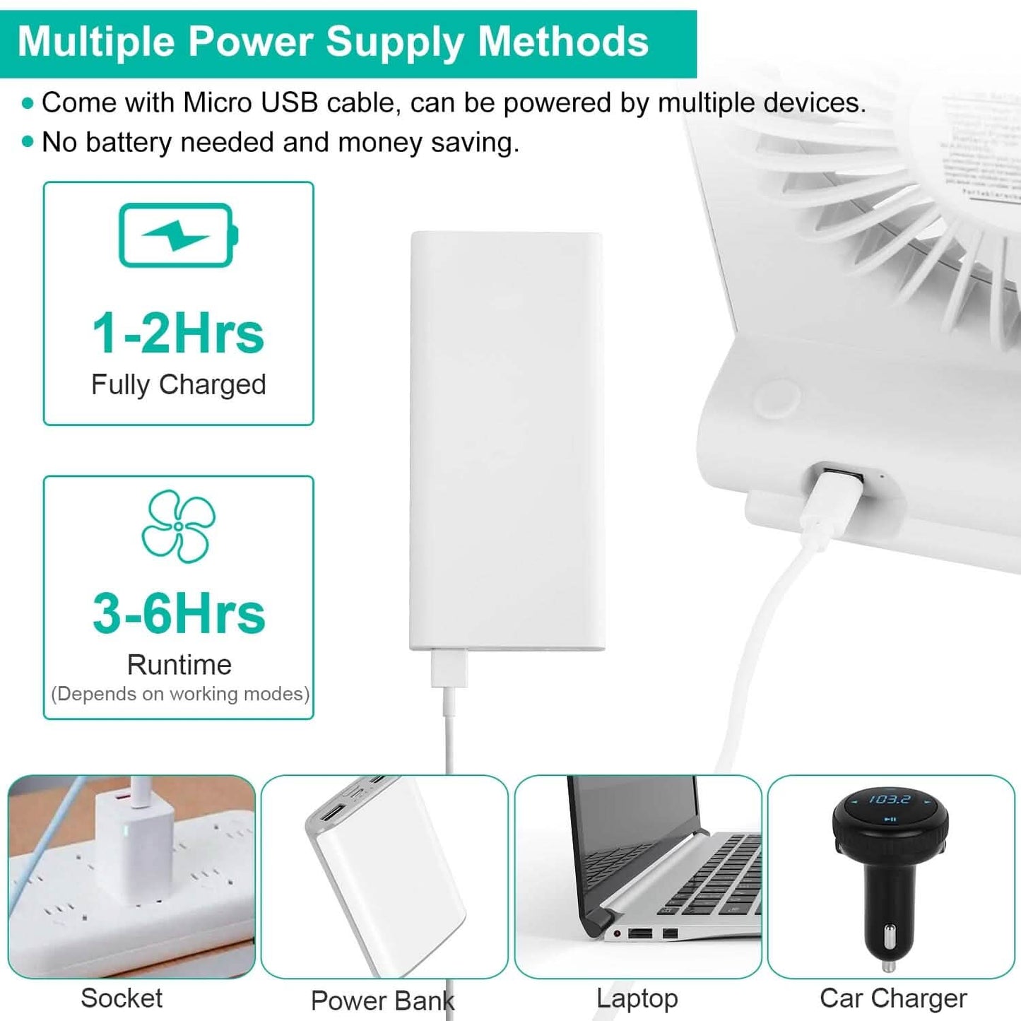 Fan USB Rechargeable Table Portable Desk Cooling Fan DailySale