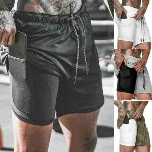 Fashion Men Elastic Waist Sports Shorts with Phone Pocket DailySale