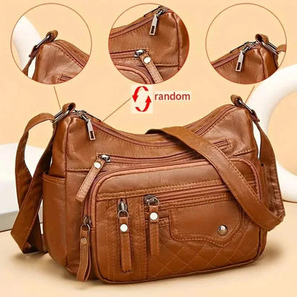 Fashion Multi Zipper Crossbody Bag, Soft Vegan Leather Shoulder Bag, Women's Multi Pockets Handbag Purse DailySale
