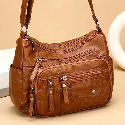 Fashion Multi Zipper Crossbody Bag, Soft Vegan Leather Shoulder Bag, Women's Multi Pockets Handbag Purse DailySale