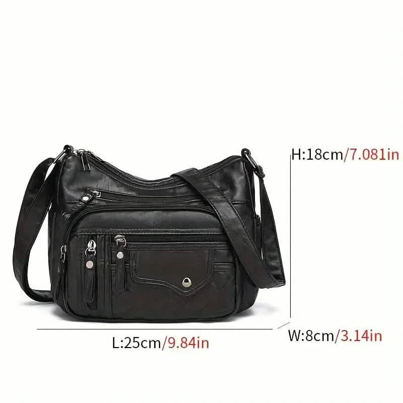 Fashion Multi Zipper Crossbody Bag, Soft Vegan Leather Shoulder Bag, Women's Multi Pockets Handbag Purse DailySale