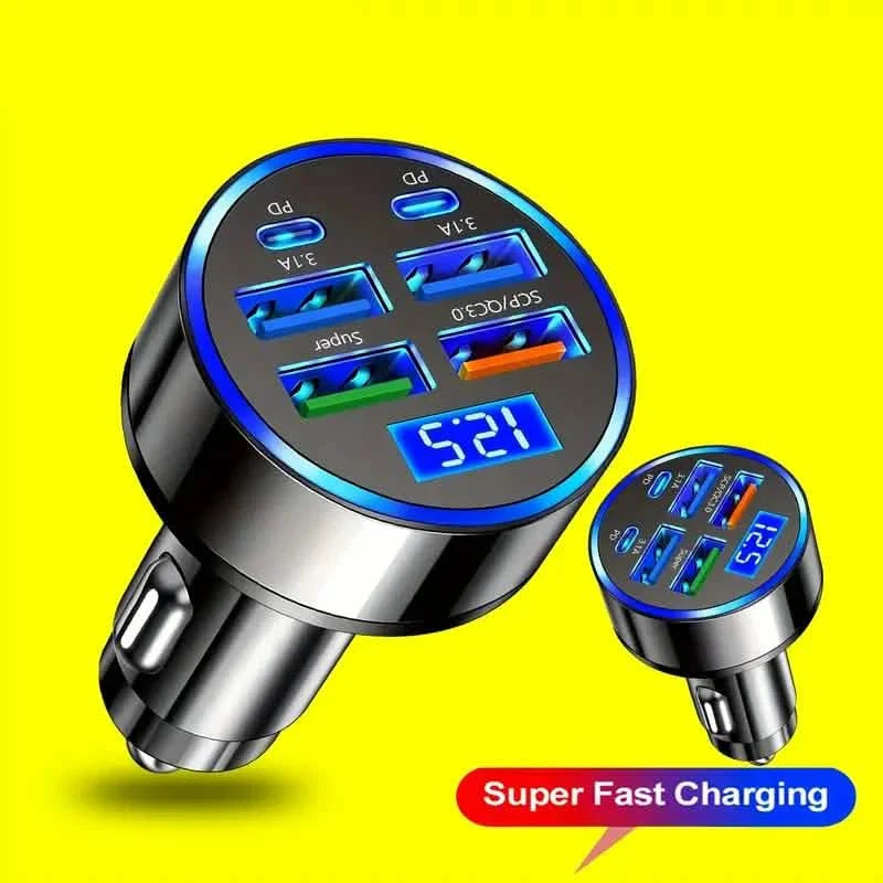 Fast Charging 6 Ports Car Charger Adapter with 4 USB + 2 Type-C 40W QC3.0 DailySale