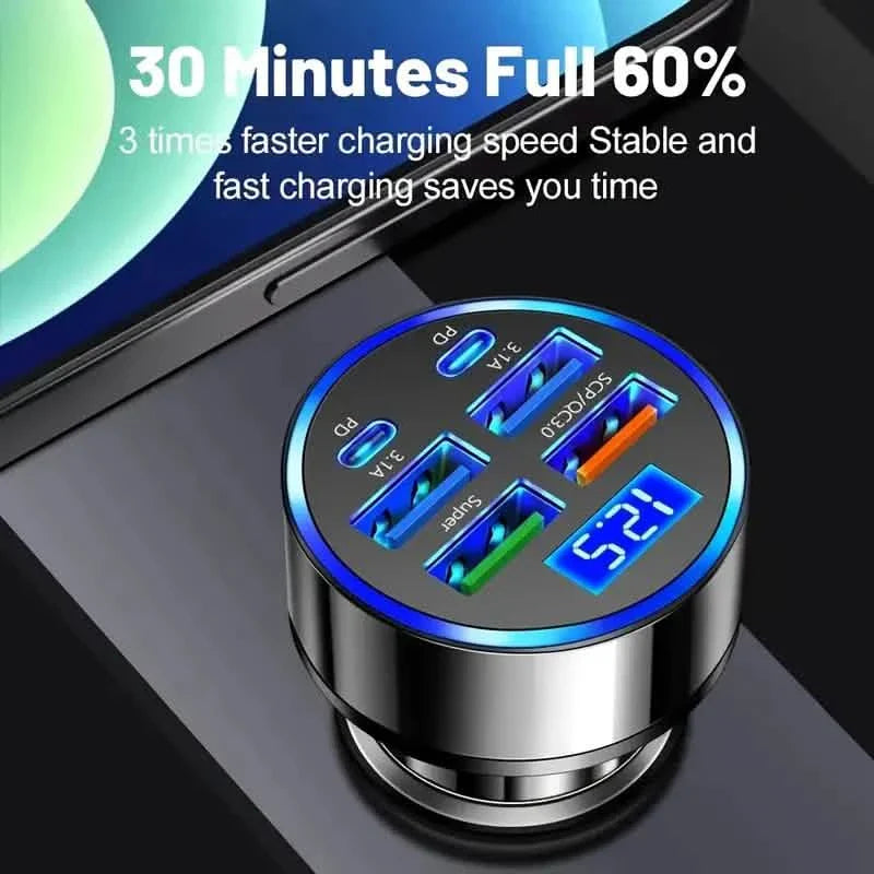 Fast Charging 6 Ports Car Charger Adapter with 4 USB + 2 Type-C 40W QC3.0 DailySale