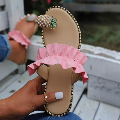 Faux Pearl & Pineapple Decor Toe Post Thong Sandals DailySale