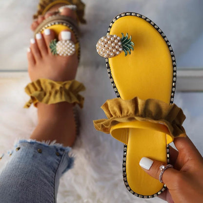 Faux Pearl & Pineapple Decor Toe Post Thong Sandals DailySale