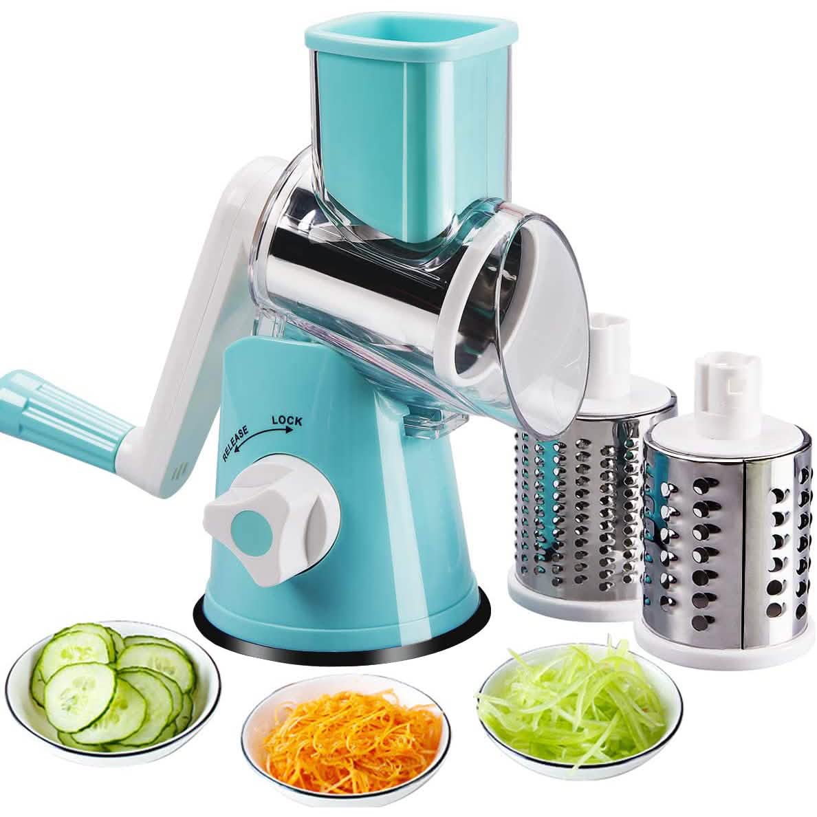FAVIA Rotary Cheese Grater with Handle - Food Shredder with 3 Stainless Steel Drum Blades DailySale
