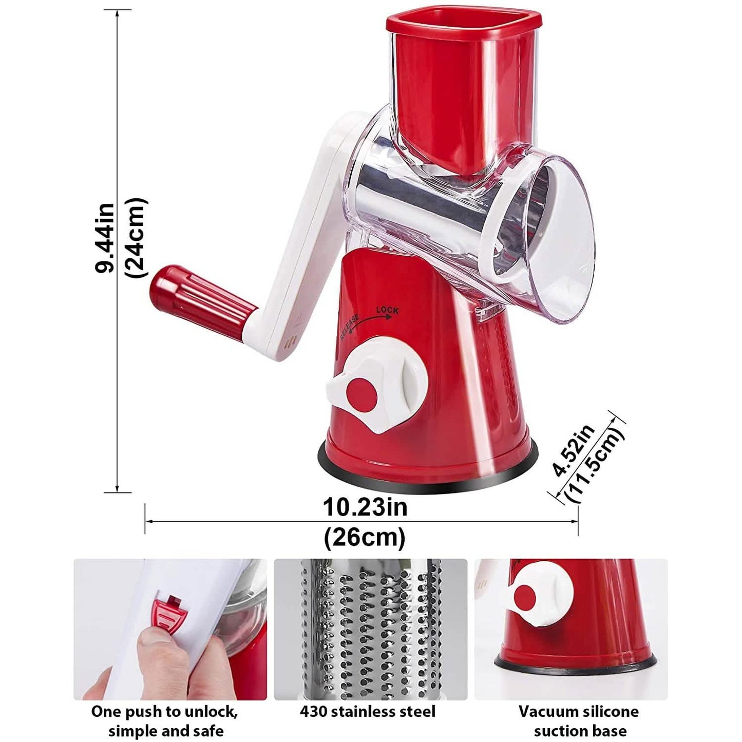 FAVIA Rotary Cheese Grater with Handle - Food Shredder with 3 Stainless Steel Drum Blades DailySale