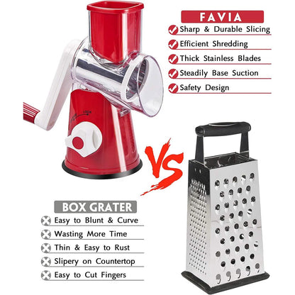 FAVIA Rotary Cheese Grater with Handle - Food Shredder with 3 Stainless Steel Drum Blades DailySale