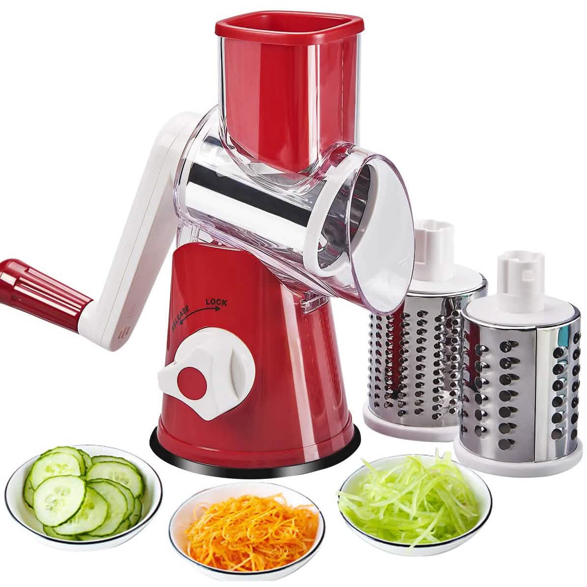 FAVIA Rotary Cheese Grater with Handle - Food Shredder with 3 Stainless Steel Drum Blades DailySale