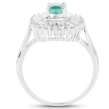 2.16 Carat Genuine Zambian Emerald and White Topaz .925 Sterling Silver Ring Bids.com