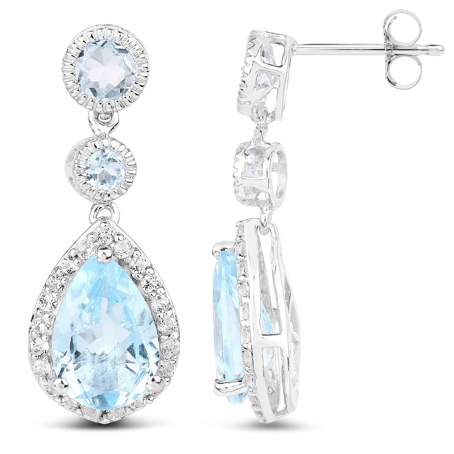 9.46 Carat Genuine Blue Topaz and White Topaz .925 Sterling Silver Earrings Bids.com