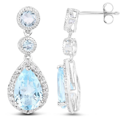 9.46 Carat Genuine Blue Topaz and White Topaz .925 Sterling Silver Earrings Bids.com