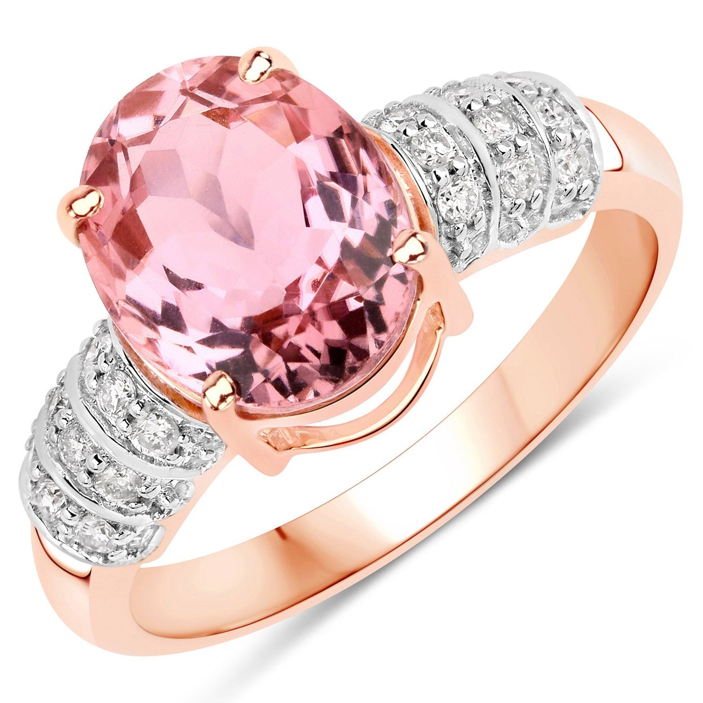 3.11 Carat Genuine Pink Tourmaline and White Diamond 14K Rose Gold Ring Bids.com