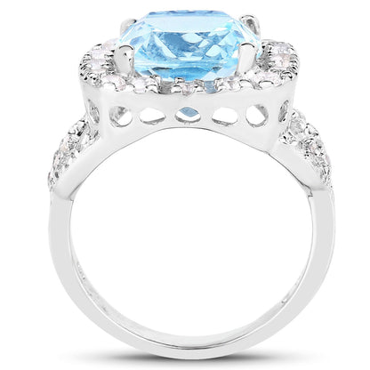 5.17 Carat Genuine Blue Topaz and White Topaz .925 Sterling Silver Ring Bids.com