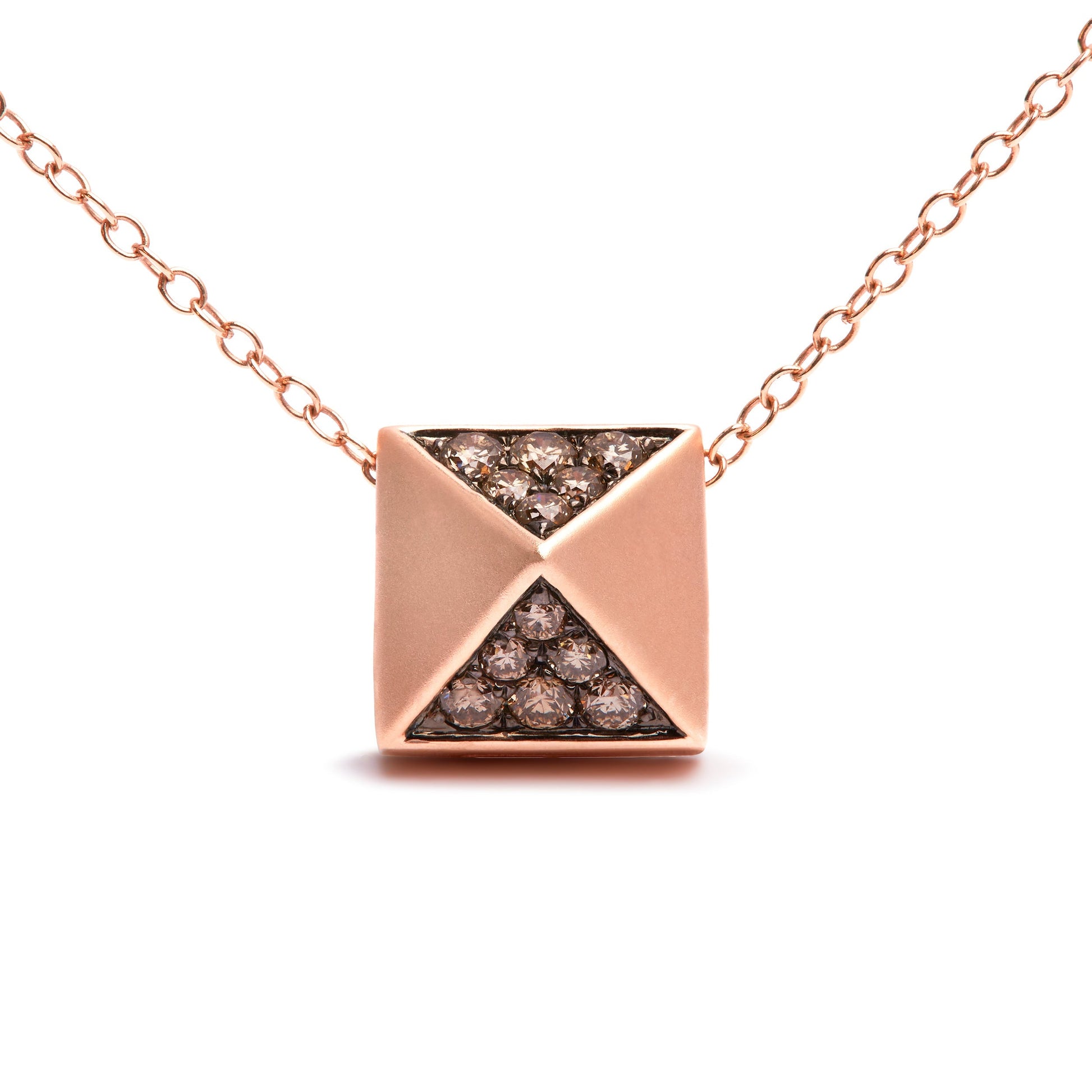 14K Rose Gold 1/4 Cttw Brown Diamond Matte Finished Pyramid Pendant Necklace (Brown Color, SI1-SI2 Clarity) - 18" Inches Bids.com