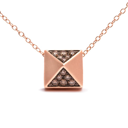 14K Rose Gold 1/4 Cttw Brown Diamond Matte Finished Pyramid Pendant Necklace (Brown Color, SI1-SI2 Clarity) - 18" Inches Bids.com