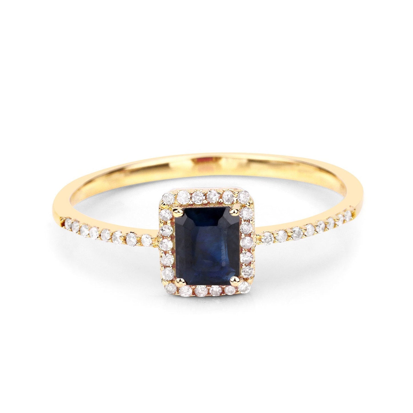 0.60 Carat Genuine Blue Sapphire and White Diamond 14K Yellow Gold Ring Bids.com