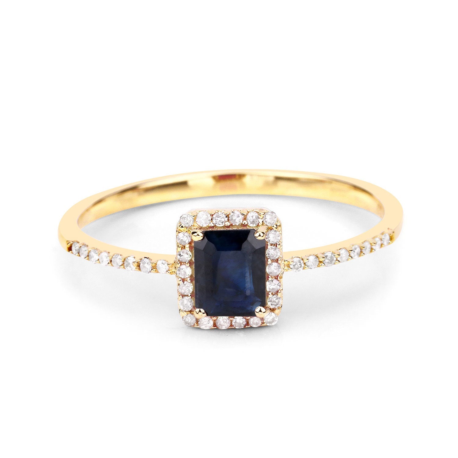 0.60 Carat Genuine Blue Sapphire and White Diamond 14K Yellow Gold Ring Bids.com