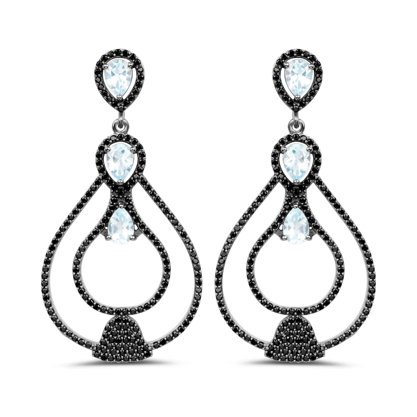 8.81 Carat Genuine Blue Topaz and Black Spinel .925 Sterling Silver Earrings Bids.com