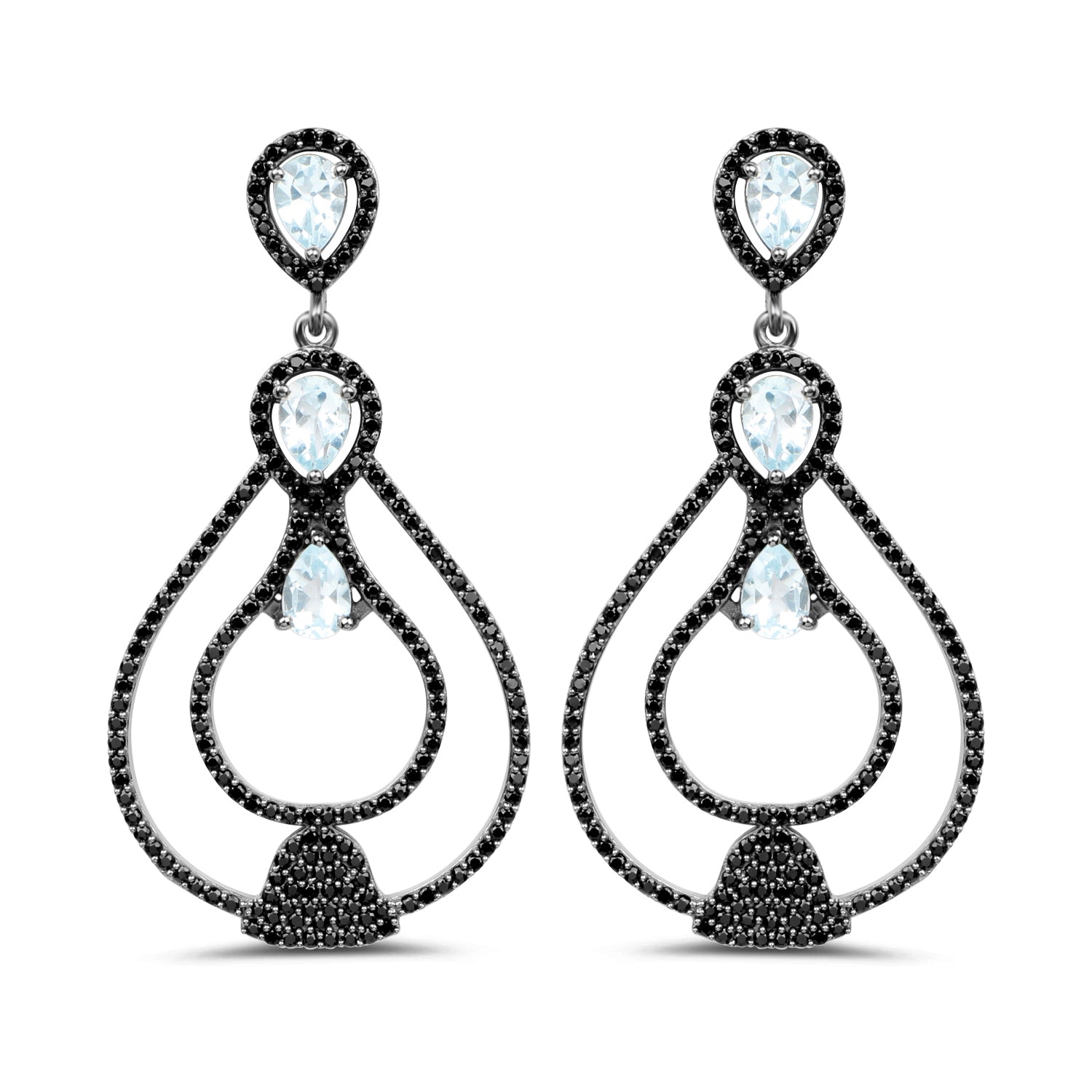 8.81 Carat Genuine Blue Topaz and Black Spinel .925 Sterling Silver Earrings Bids.com