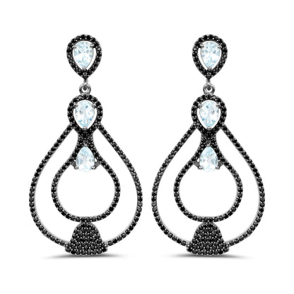 8.81 Carat Genuine Blue Topaz and Black Spinel .925 Sterling Silver Earrings Bids.com