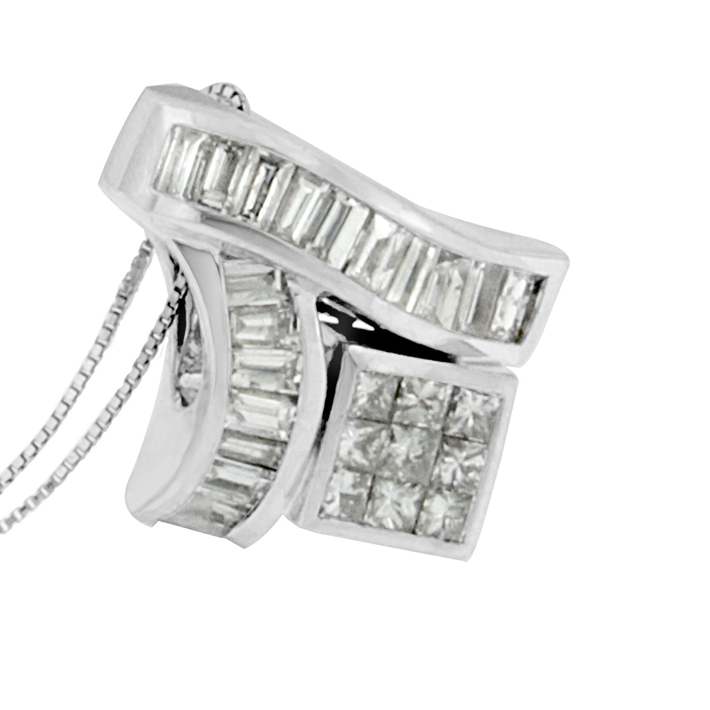 14K White Gold 1 7/8 cttw Princess and Baguette Cut Mixed Geometry Diamond Pendant Necklace (G-H, SI1-SI2) Bids.com