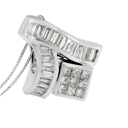 14K White Gold 1 7/8 cttw Princess and Baguette Cut Mixed Geometry Diamond Pendant Necklace (G-H, SI1-SI2) Bids.com