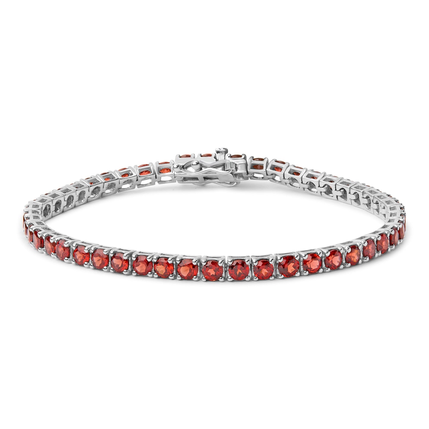 .925 Sterling Silver 10.0 Cttw Created Orange Garnet Tennis Bracelet - 7.25" Bids.com