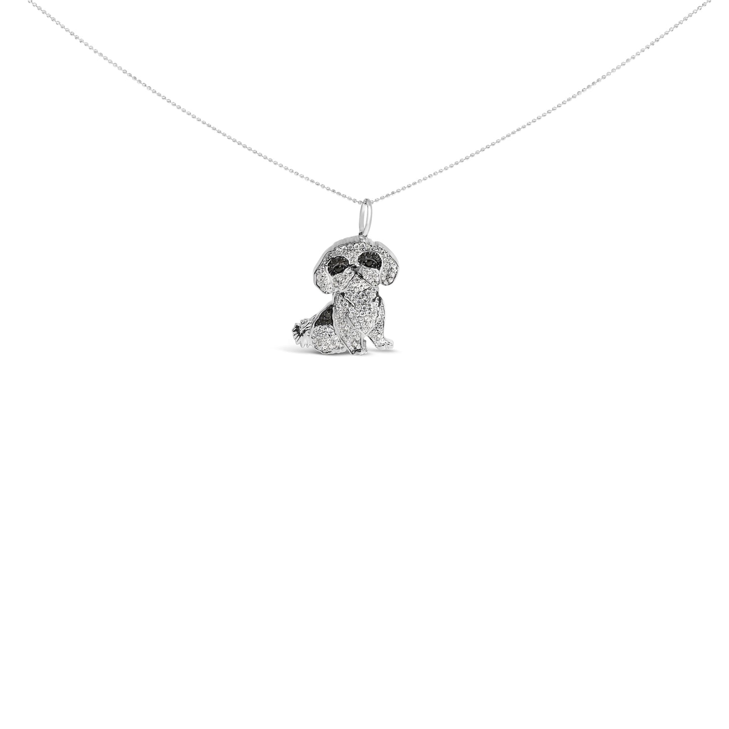 .925 Sterling Silver 1 1/4 Cttw Diamond Shih Tzu Dog Pendant Necklace 18 inch (Black and I-J Color, I2-I3 Clarity) Bids.com