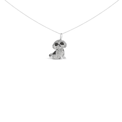 .925 Sterling Silver 1 1/4 Cttw Diamond Shih Tzu Dog Pendant Necklace 18 inch (Black and I-J Color, I2-I3 Clarity) Bids.com