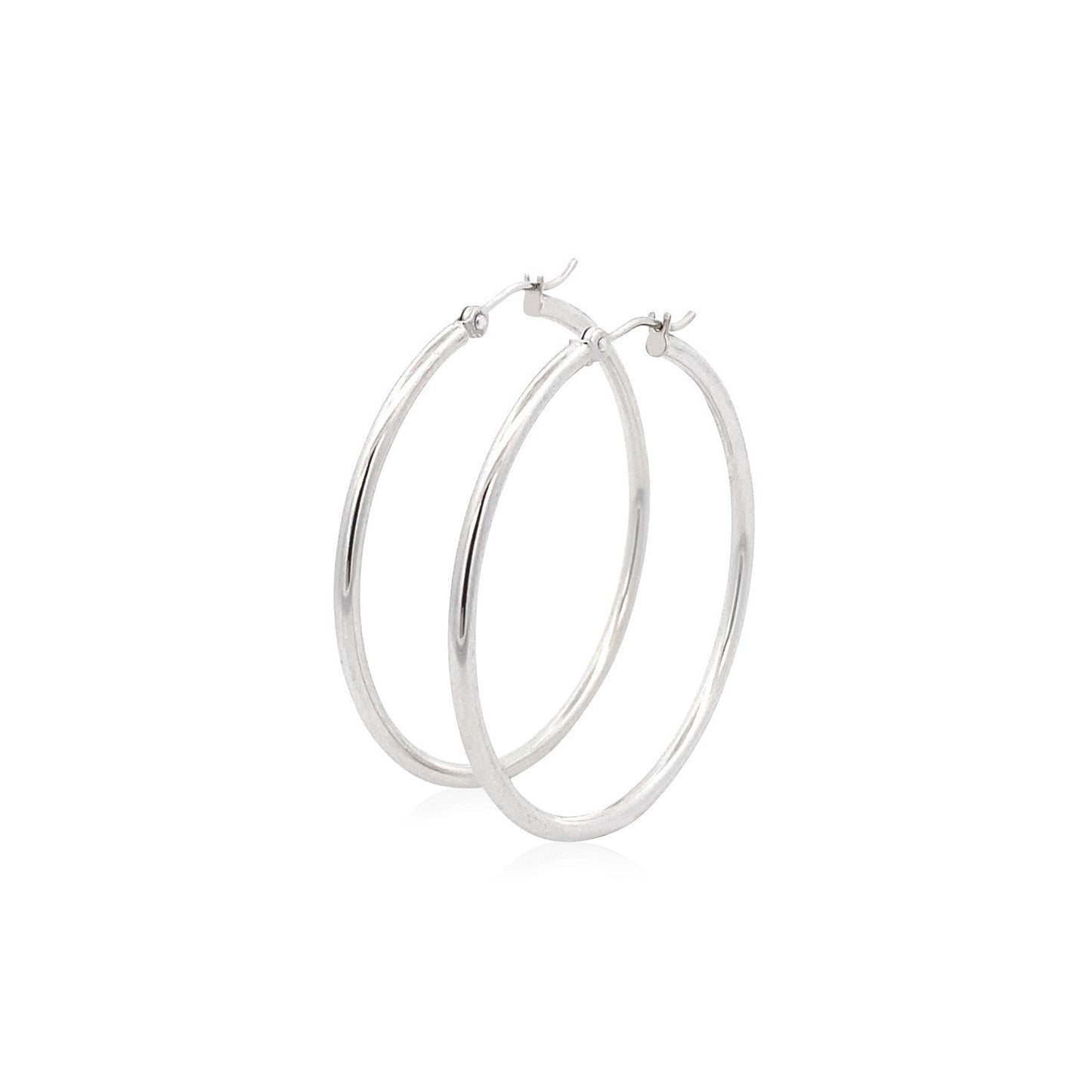 14k White Gold Polished Hoop Earrings (40 mm) Bids.com