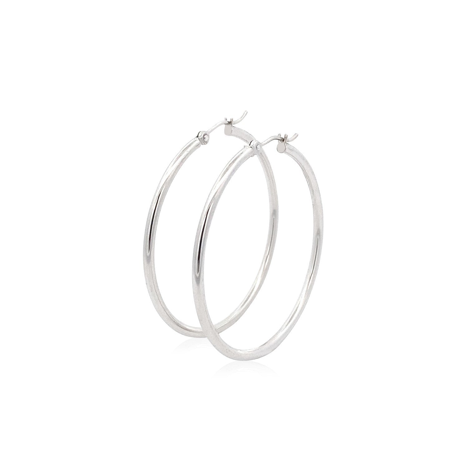 14k White Gold Polished Hoop Earrings (40 mm) Bids.com