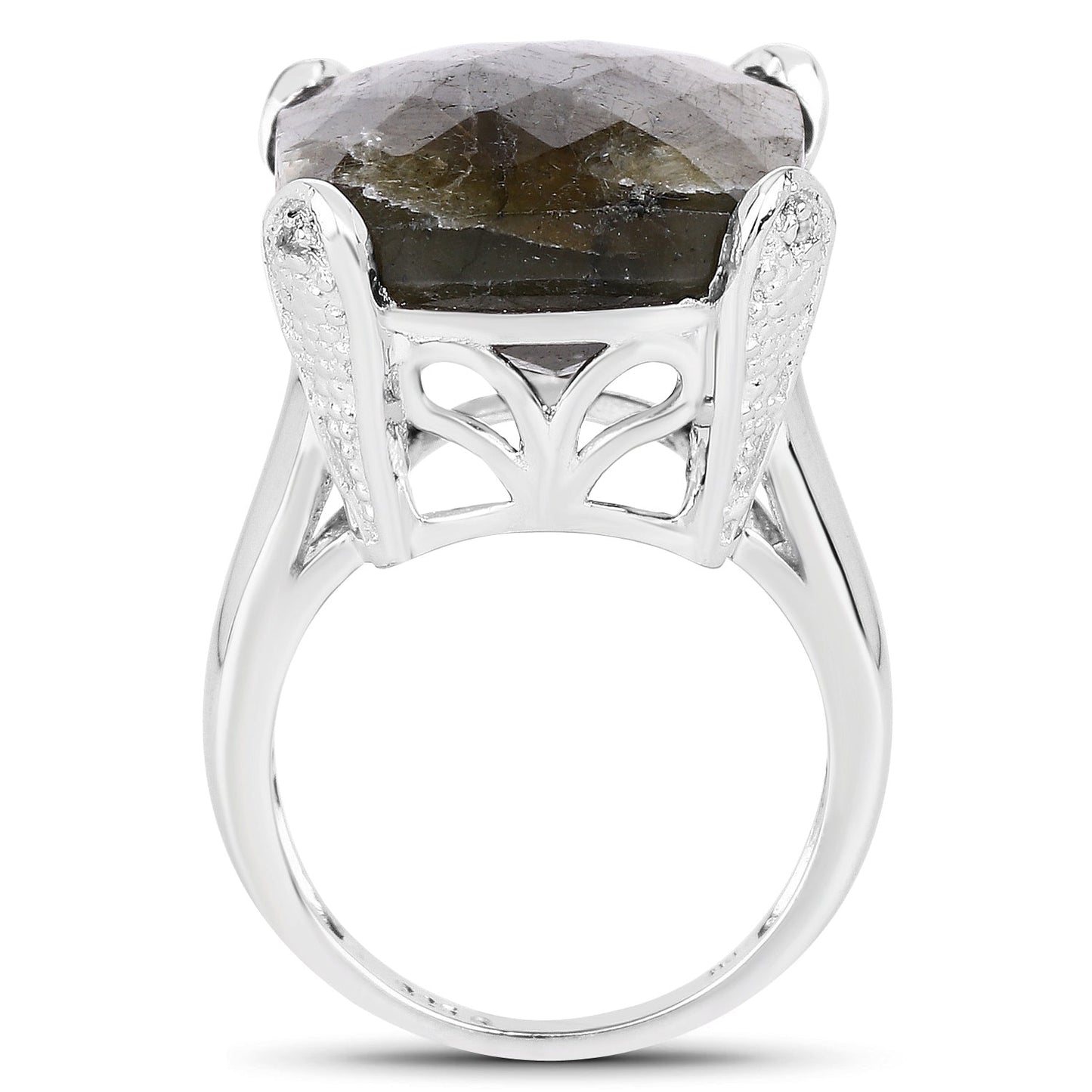 17.17 Carat Genuine Labradorite and White Topaz .925 Sterling Silver Ring Bids.com