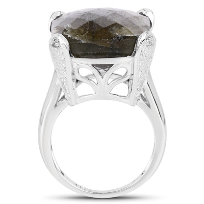17.17 Carat Genuine Labradorite and White Topaz .925 Sterling Silver Ring Bids.com