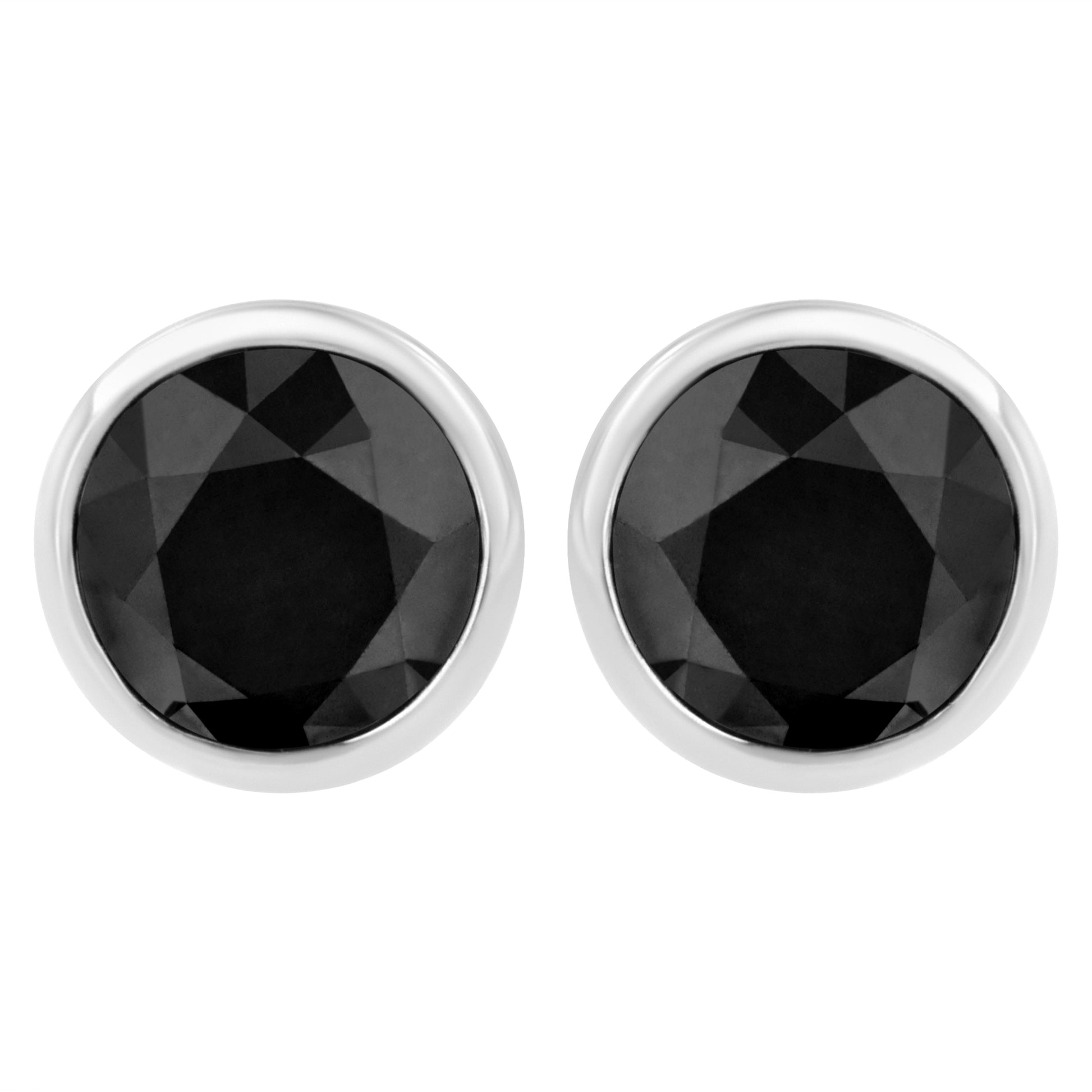 .925 Sterling Silver 4.00 Cttw Round Brilliant-Cut Black Diamond Bezel-Set Stud Earrings with Screw Backs (Fancy Color-Enhanced, I2-I3 Clarity) Bids.com