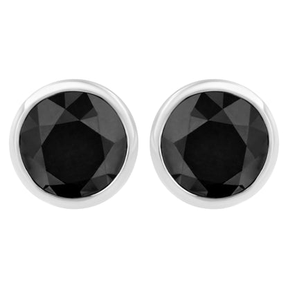 .925 Sterling Silver 4.00 Cttw Round Brilliant-Cut Black Diamond Bezel-Set Stud Earrings with Screw Backs (Fancy Color-Enhanced, I2-I3 Clarity) Bids.com