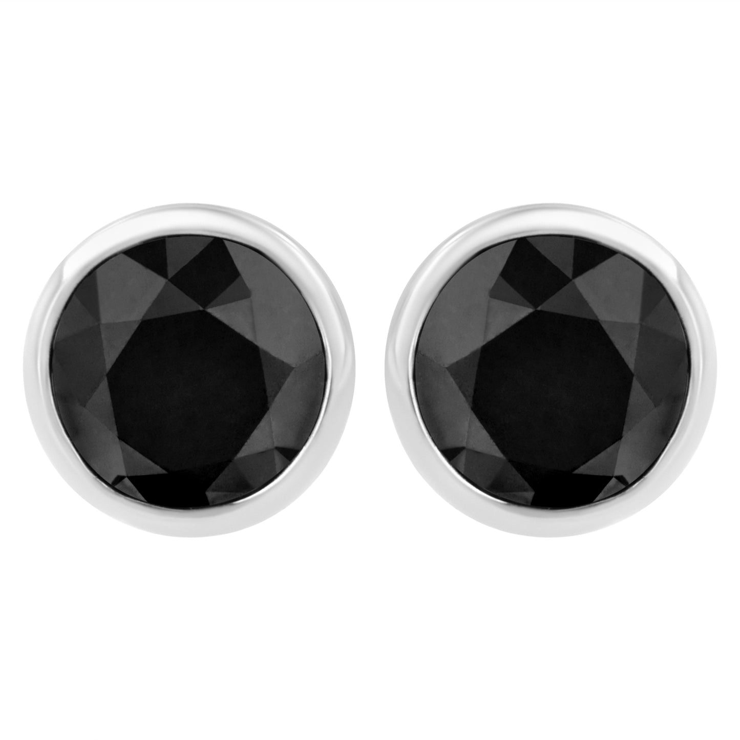 14K White Gold 1/2 Cttw Round Brilliant-Cut Black Diamond Bezel-Set Stud Earrings with Screw Backs (Fancy Color-Enhanced, I2-I3 Clarity) Bids.com