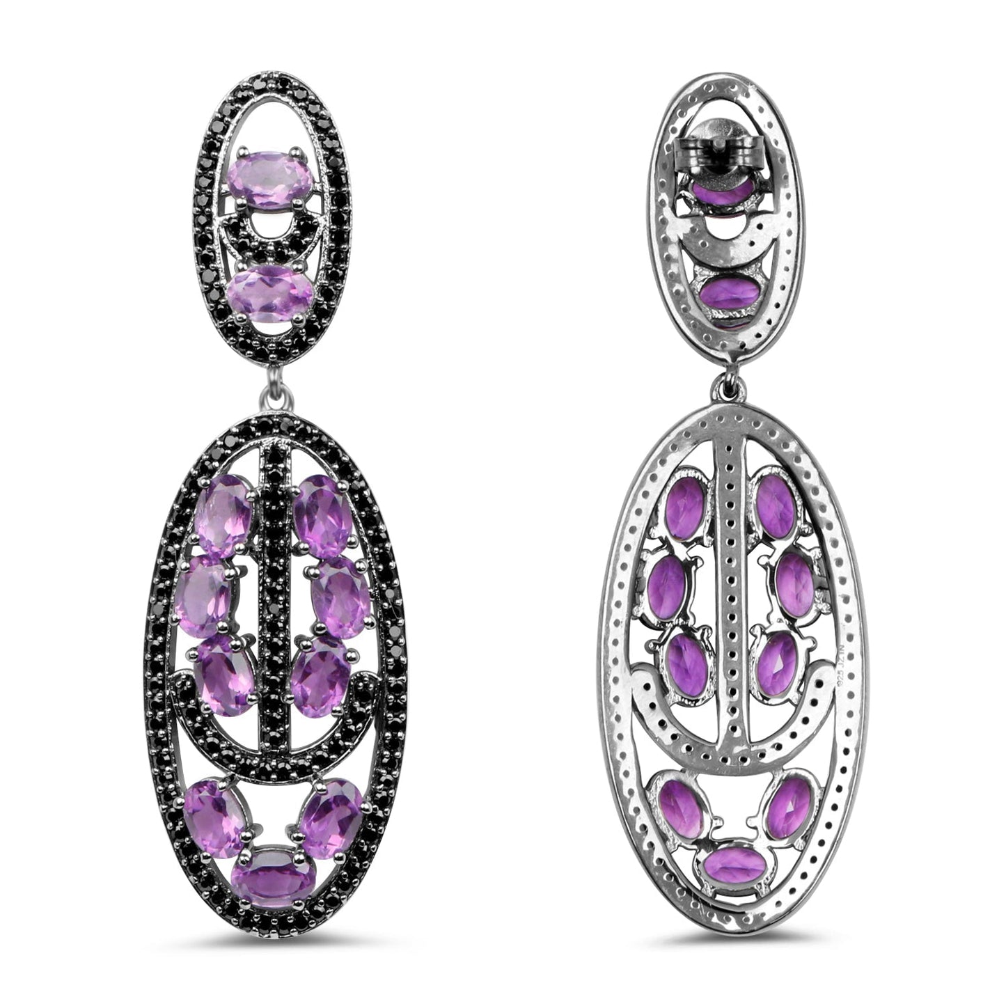 12.45 Carat Genuine Amethyst and Black Spinel .925 Sterling Silver Earrings Bids.com