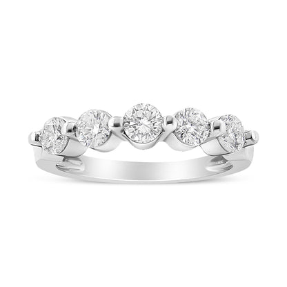 14K White Gold 1.00 Cttw Brilliant Round Cut Diamond 5-Stone Band Ring (H-I Color, SI2-I1 Clarity) - Ring Size 7 Bids.com
