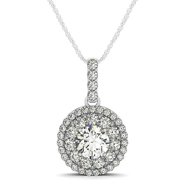 14k White Gold Diamond Halo Round Shape Pendant (1 1/4 cttw) Bids.com