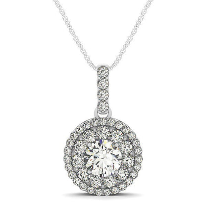 14k White Gold Diamond Halo Round Shape Pendant (1 1/4 cttw) Bids.com