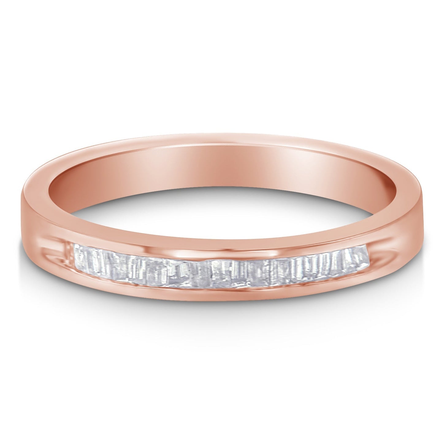 10K Rose Gold over .925 Sterling Silver 1/5 Cttw Diamond Channel-Set Stackable Band Ring (H-I Color, I1-I2 Clarity) - Size 6 3/4 Bids.com